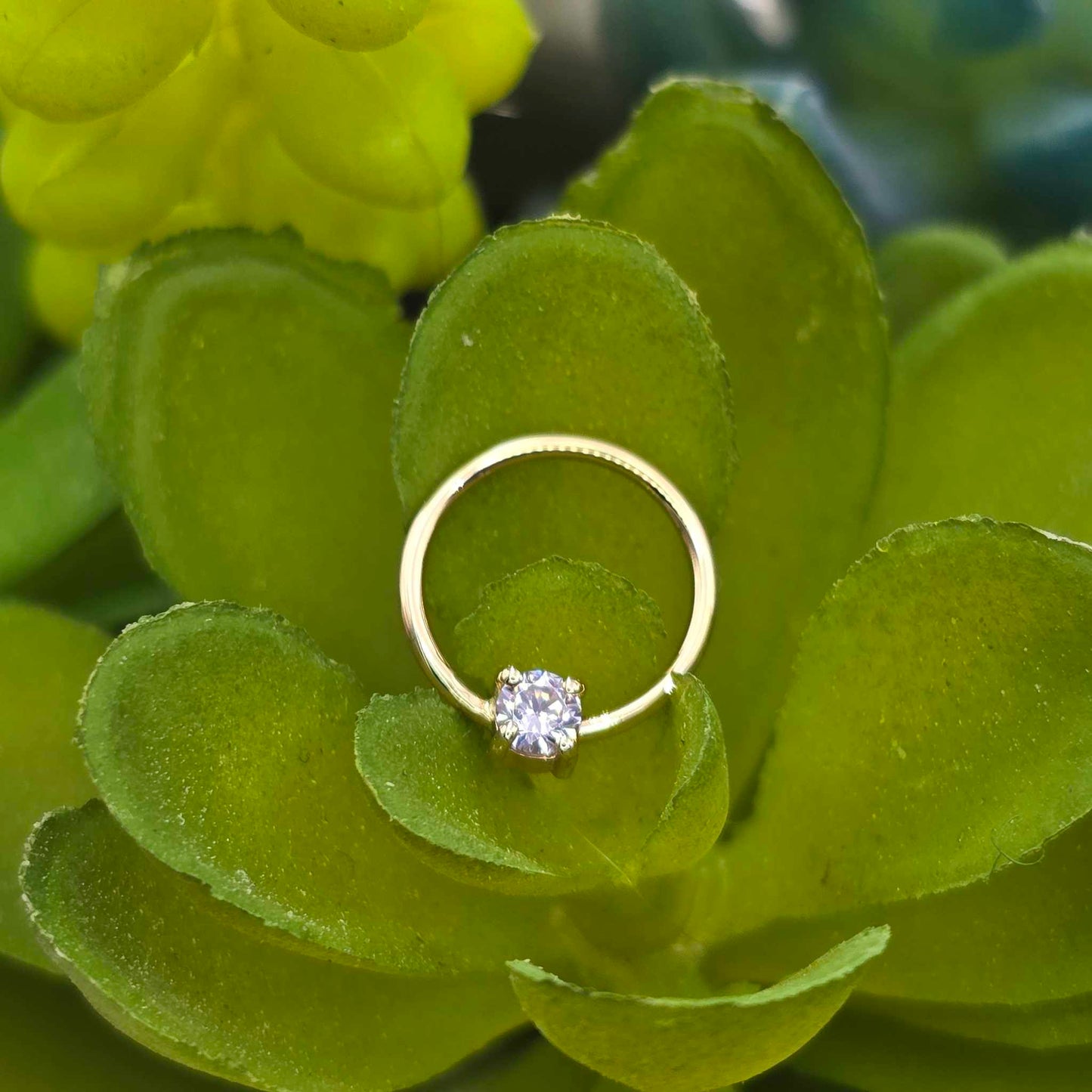 14k Yellow Gold 2MM Prong Set Faceted Gem Fixed Bead Ring