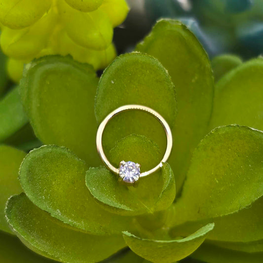14k Yellow Gold 2MM Prong Set Faceted Gem Fixed Bead Ring